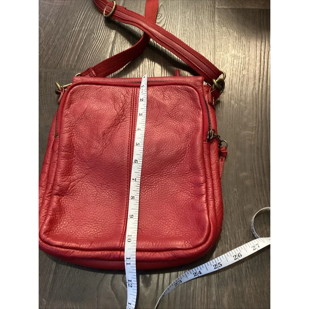 The Sak Red Pebbled Leather Crossbody Purse Messenger Handbag Adjustable